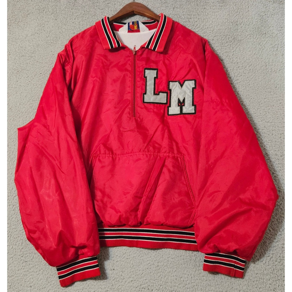 Rennoc Men's Nylon Lined 1/2 Zip Jacket Red Made in USA Size XL LM Vintage